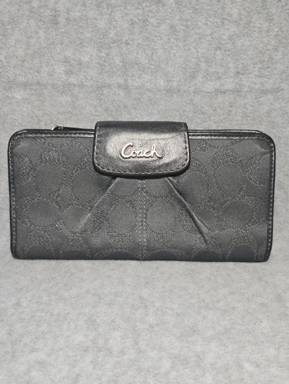 Coach Vintage Signature Canvas Pleated Leather Flap Bifold Wallet